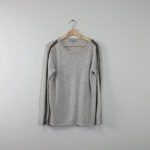 Neiman Marcus Women's 100% Cashmere Sweater L Grey Preppy Trim Beaded 366